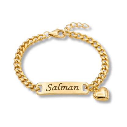 Custom Name Baby Bracelet – Personalized Gold Plated Infant Kada with Heart Charm